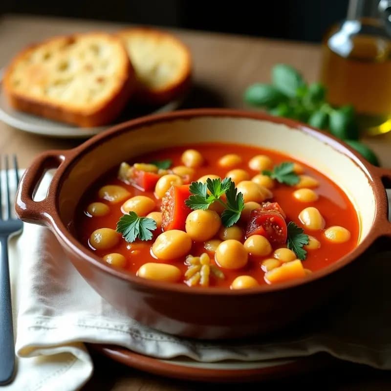 Pasta e Fagioli con Pan de Ajo Vegano: Receta Italiana de Garbanzos y Ñoquis de Coliflor