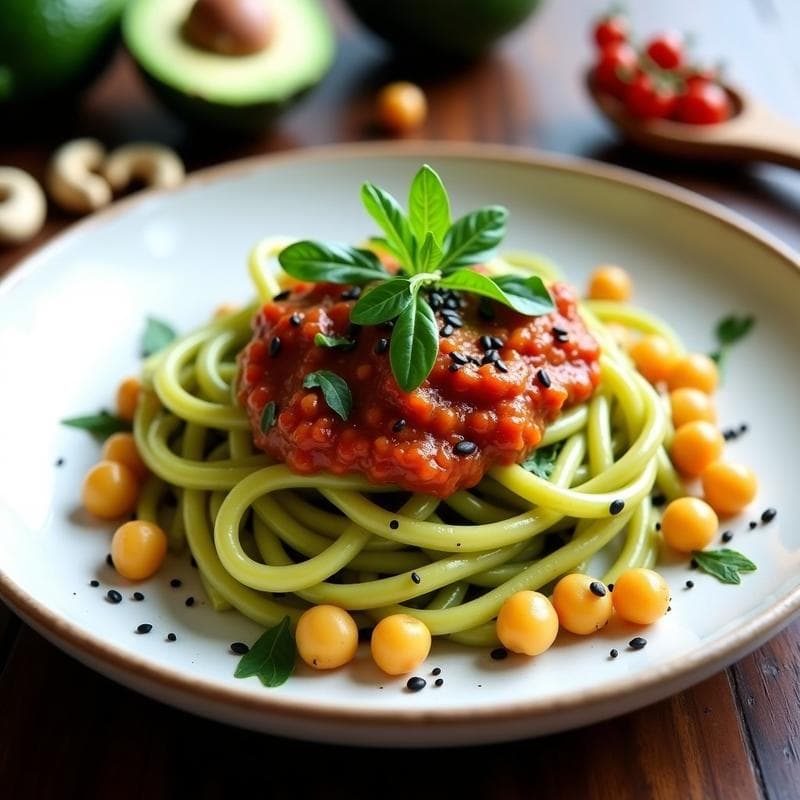 Pasta de Garbanzos con Pestos de Aguacate y Tomates Secos: Receta Vegana Keto