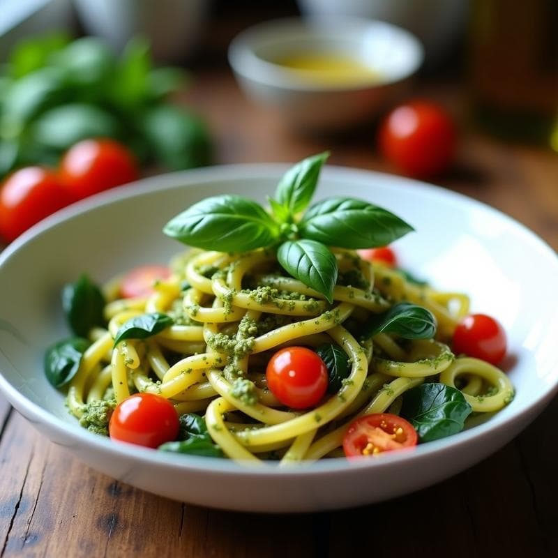Pasta de Garbanzos con Pesto de Albahaca y Piñones: Receta Keto Sin Gluten