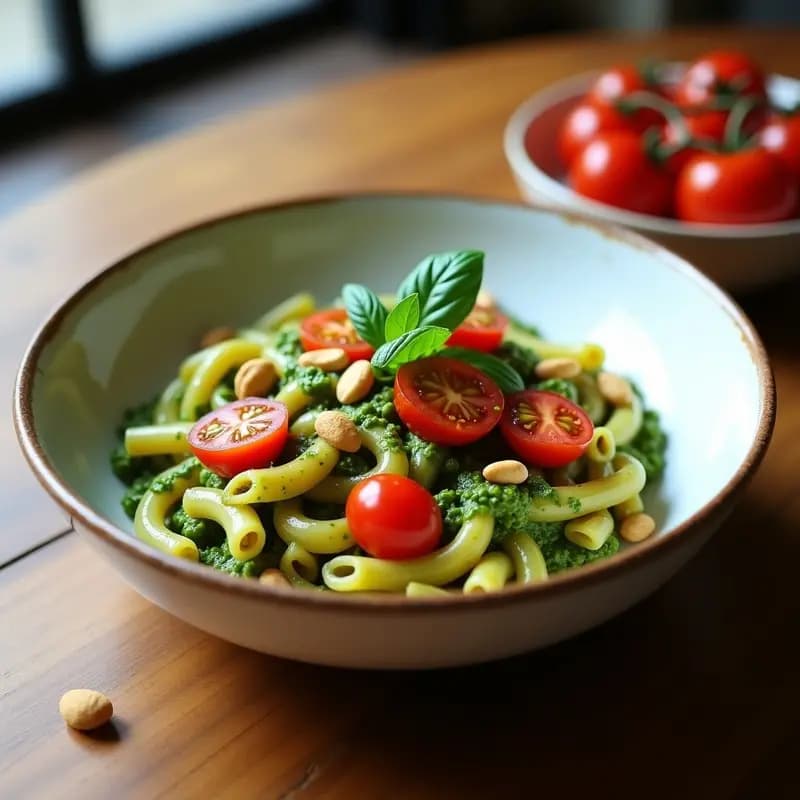 Pasta de Garbanzos con Pesto de Espirulina y Piñones: Receta Italiana Vegana en Olla Express