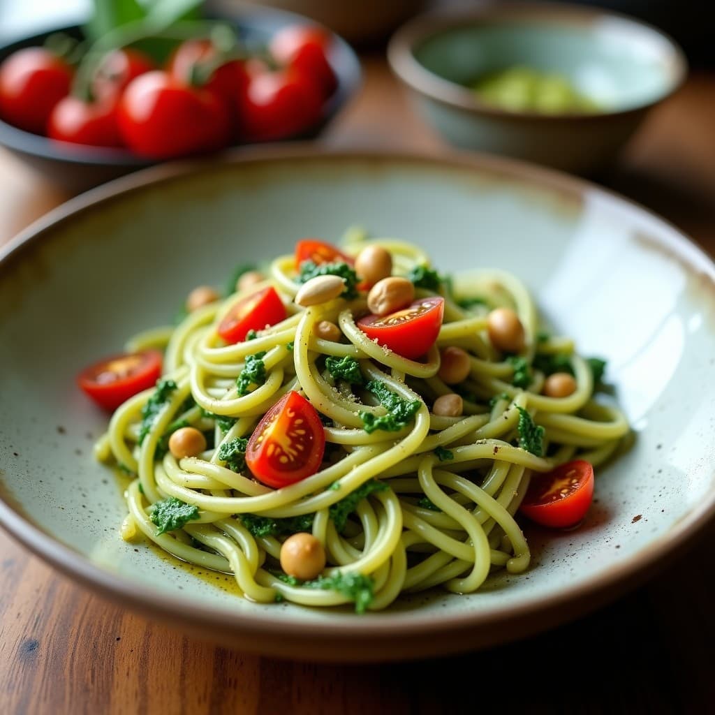 Pasta de Garbanzos con Pesto de Espirulina: Receta Sin Gluten y Alta en Hierro en Thermomix