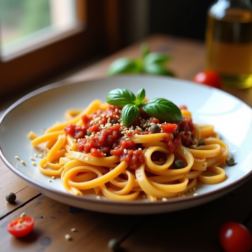 Pasta de Garbanzos con Salsa de Tomate Seco y Alcaparras: Receta Sin Gluten en Thermomix