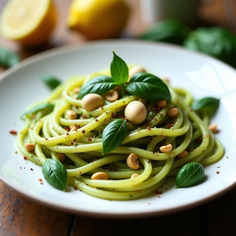 Pasta de Konjac con Pesto de Albahaca y Nueces de Macadamia: Receta Low Carb en 15 Minutos