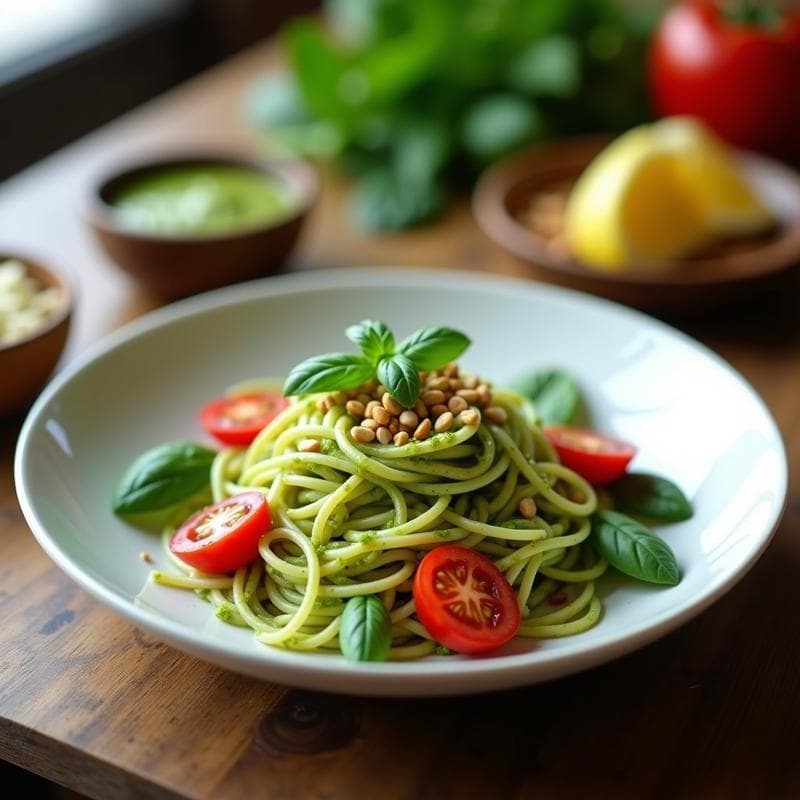 Pasta de Konjac con Pesto de Albahaca y Piñones: Receta Sin Carbohidratos y Vegana