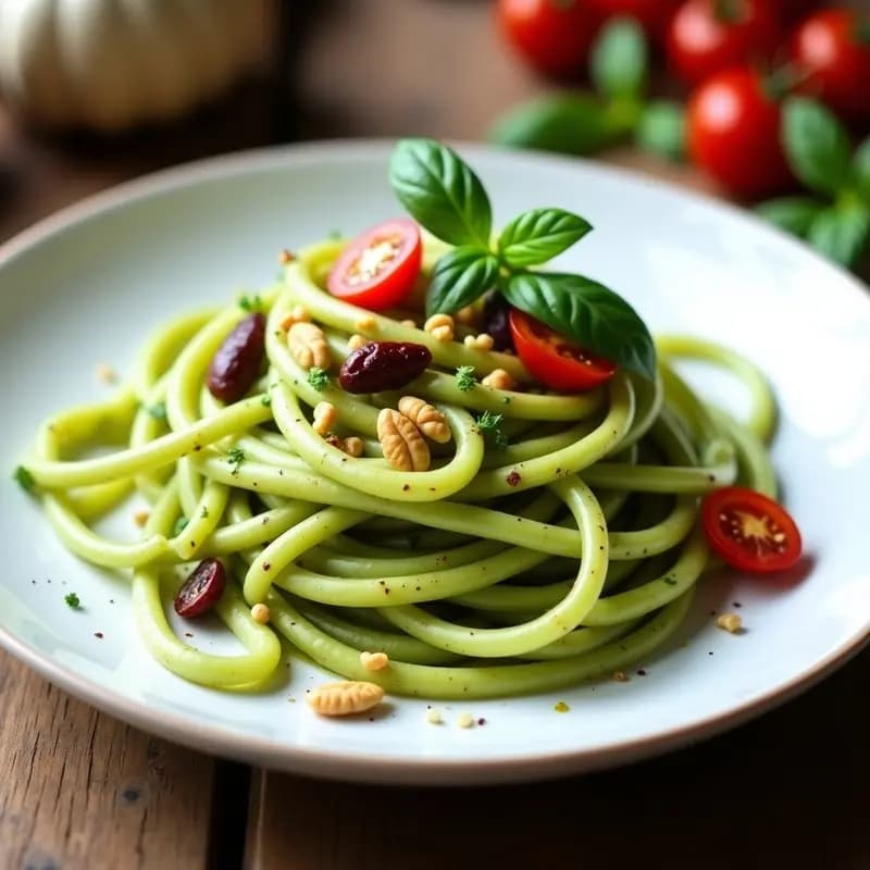 Pasta Konjac con Pesto de Albahaca y Tomates Secos: Receta Italiana Low-Carb
