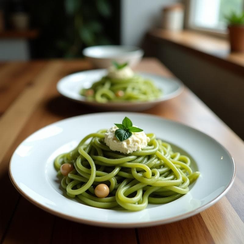 Pasta de Konjac con Pesto de Hoja Santa y Queso de Anacardos: Receta Keto Mexicana