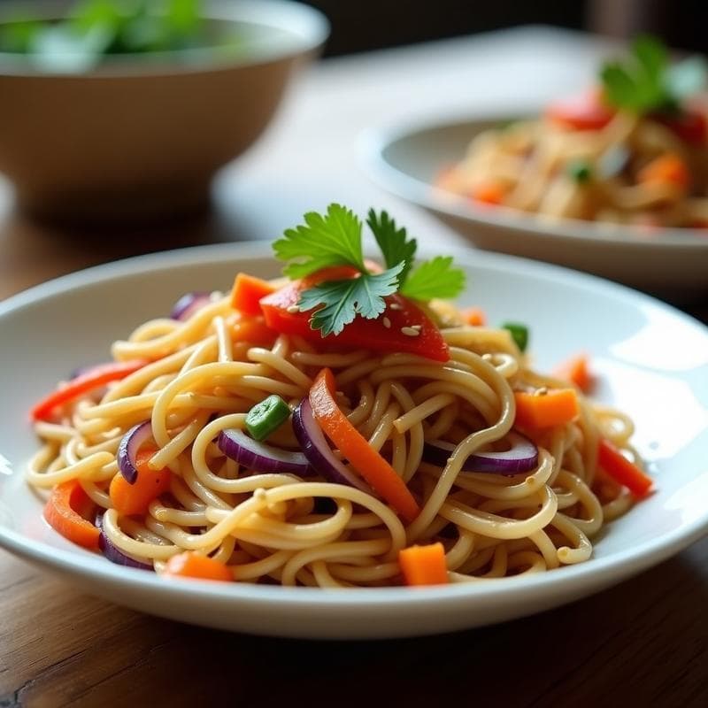Pasta de Konjac con Salsa de Cacahuete y Verduras Salteadas: Receta Tailandesa Low-Carb en 15 Minutos