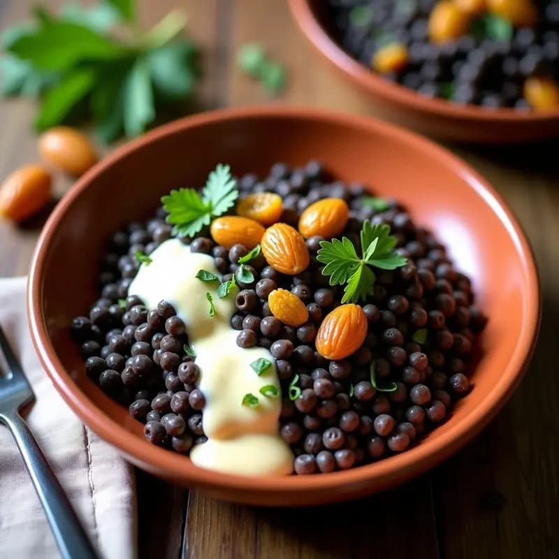 Pasta de Lentejas Negras con Salsa de Ajoblanco y Uvas Pasas: Plato Andaluz Sin Gluten