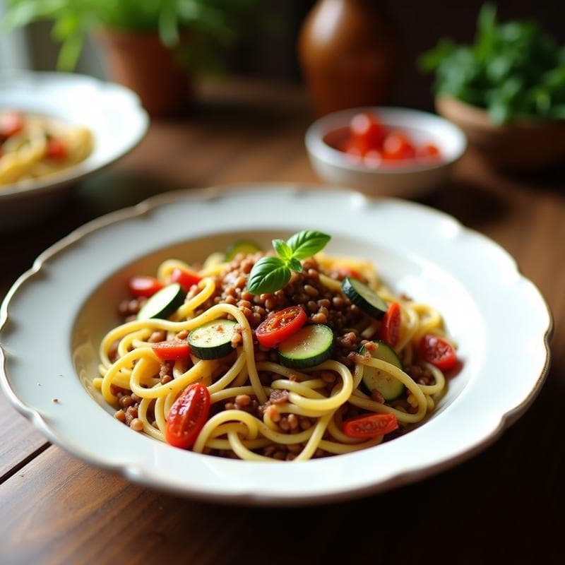 Pasta de Lentejas Negras con Calabacín y Tomates Secos: Receta Vegana y Alta en Proteína