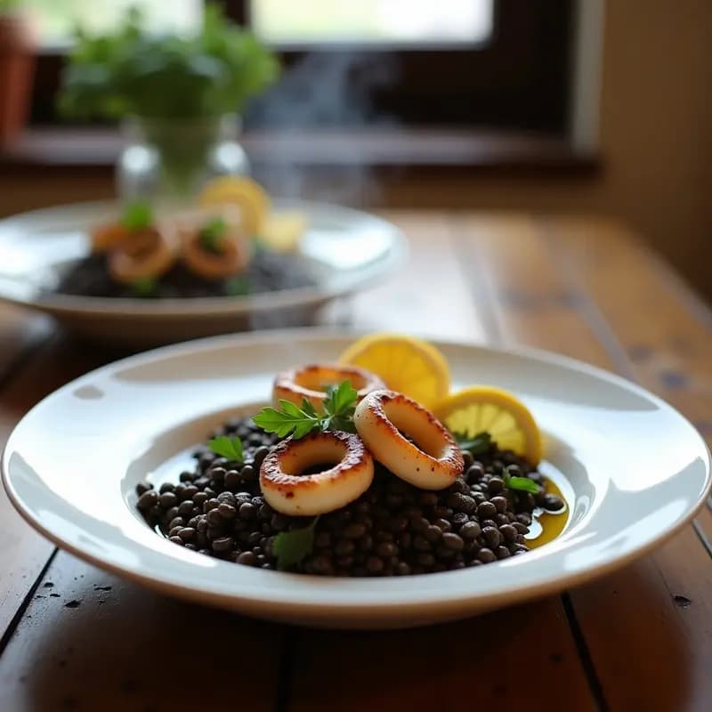 Pasta de Lentejas Negras con Calamares a la Plancha y Aliño de Limón: Receta Mediterránea Alta en Hierro