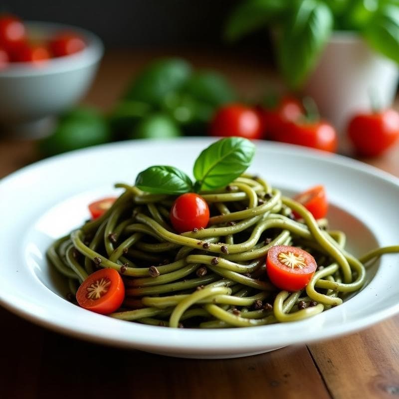 Pasta de Lentejas Negras con Pesto de Albahaca y Ajo Negro: Receta en Airfryer Sin Cocinar