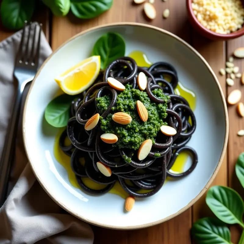 Pasta de Lentejas Negras con Pesto de Espinaca y Almendras: Receta Italiana Sin Gluten en Thermomix