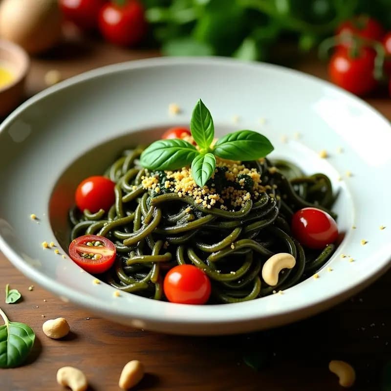Pasta de Lentejas Negras con Pesto de Rúcula y Parmesano Vegano: Receta Italiana Alta en Hierro