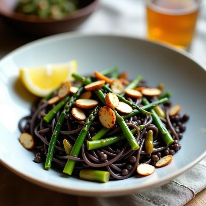 Pasta de Lentejas Negras con Salsa de Puerros y Trigueros: Receta Vegana en Airfryer