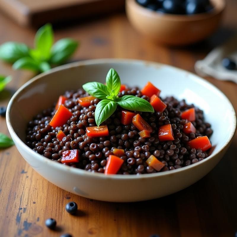 Pasta de Lentejas Negras con Salsa de Pimientos Asados y Aceitunas Kalamata: Receta Griega Keto