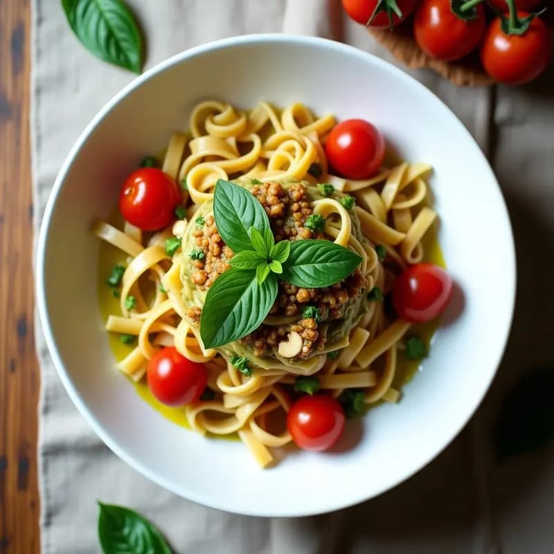 Pasta de Lentejas con Pesto de Albahaca y Tomates Cherry: Receta Vegana e Integral
