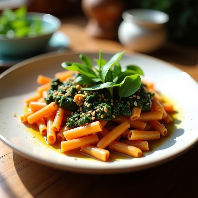 Pasta de Lentejas Rojas con Espinacas y Pesto de Arugula: Receta Sin Gluten en 15 Minutos