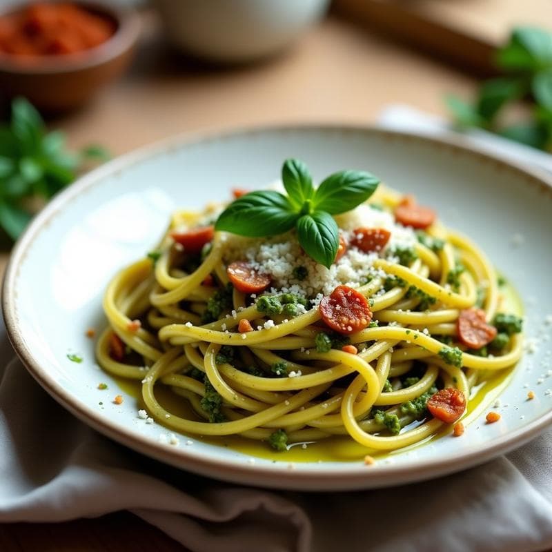 Pasta de Lentejas Rojas con Pesto de Albahaca y Nueces: Receta Keto Sin Trigo