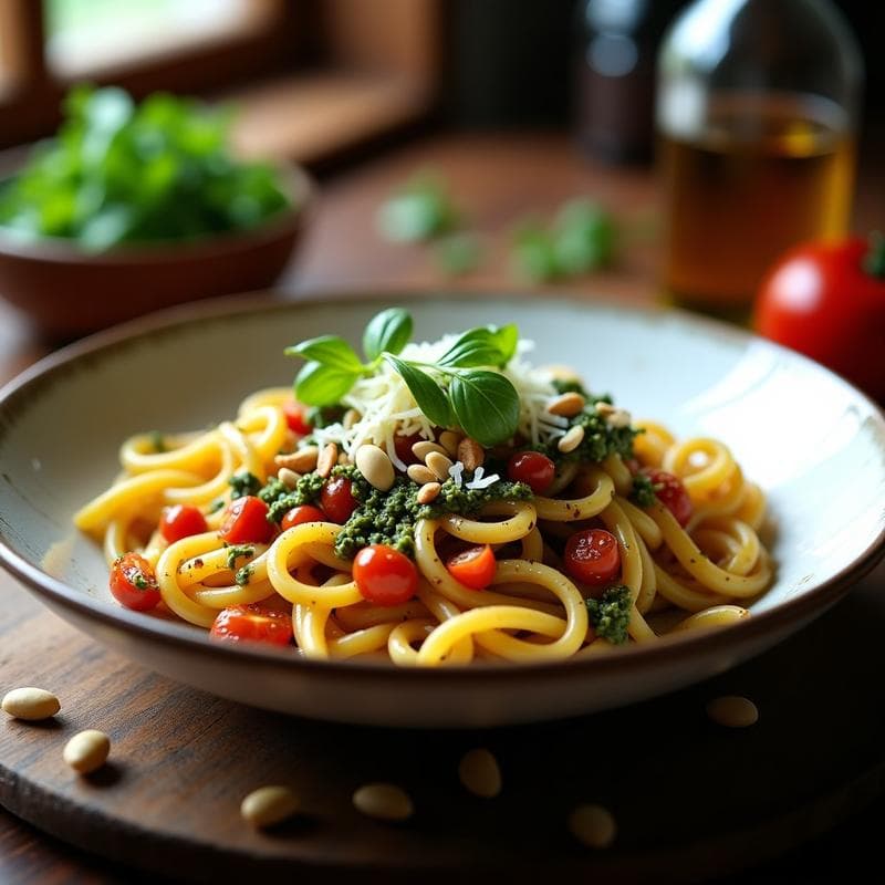 Pasta de Lentejas Rojas con Pesto de Rúcula y Queso Pecorino: Receta Italiana Alta en Proteína