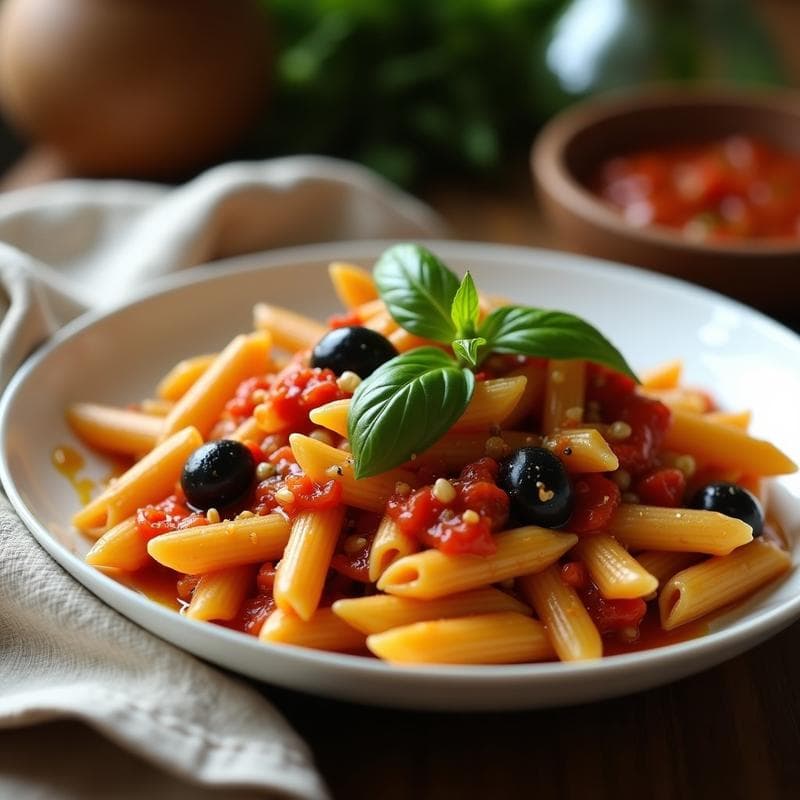 Pasta de Lentejas con Salsa de Tomate Seco y Aceitunas: Receta Vegana en Airfryer