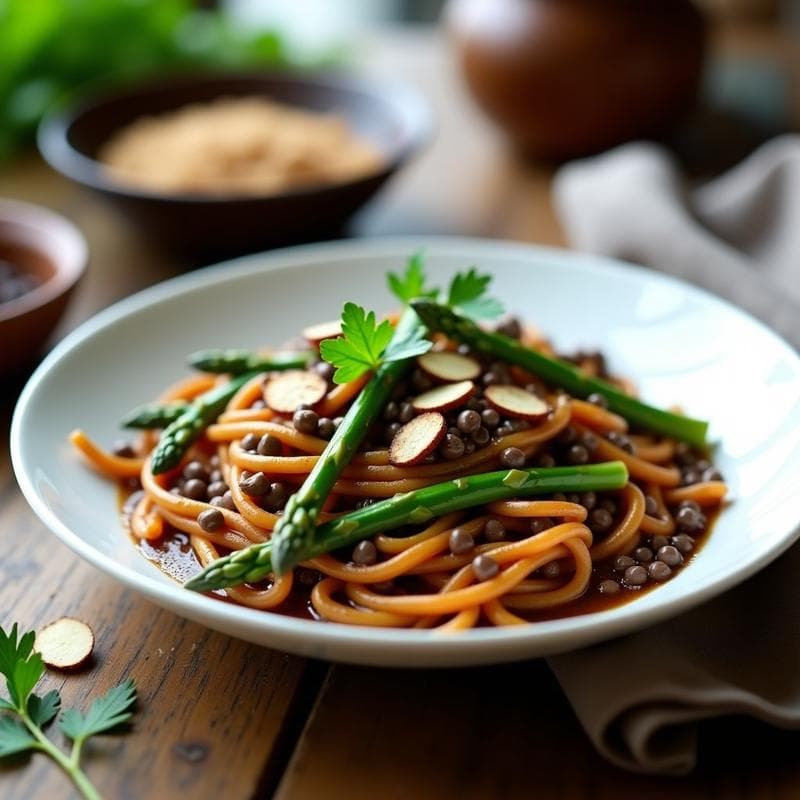 Pasta de Lentejas con Trufa Negra y Espárragos: Receta Sin Gluten Alta en Fibra