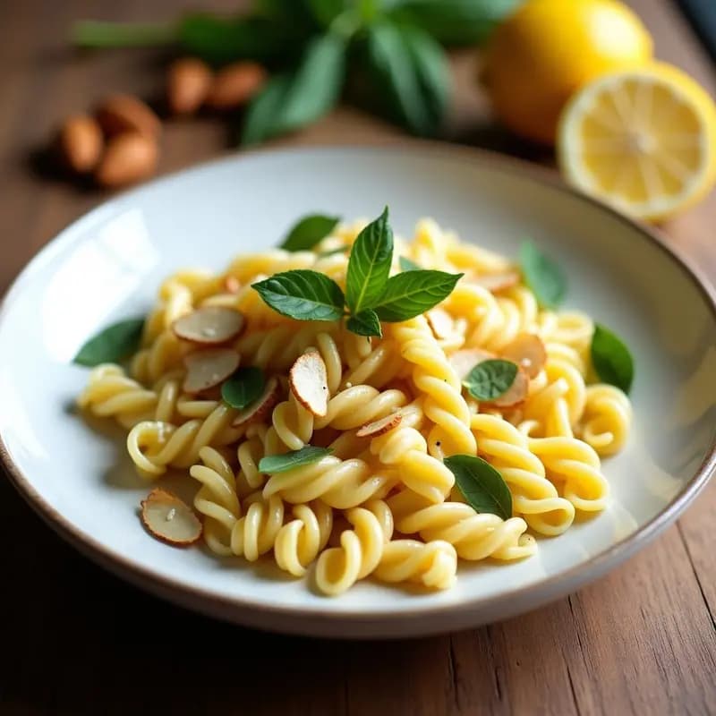 Pasta al Limón con Almendras Tostadas y Albahaca: Receta Italiana Vegana en 15 Minutos