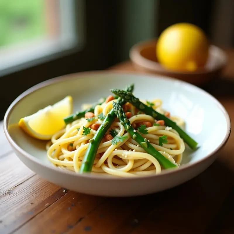 Pasta al Limón con Espárragos y Piñones: Receta Italiana Sin Lactosa y Primaveral