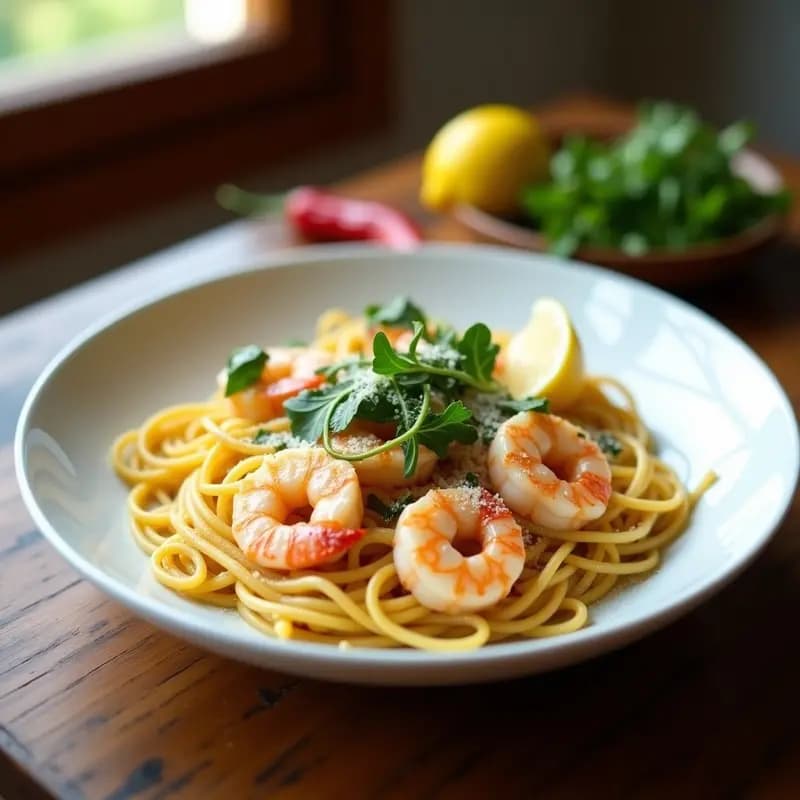 Pasta al Limón con Gambas y Rúcula: Receta Italiana Rápida en 15 Minutos