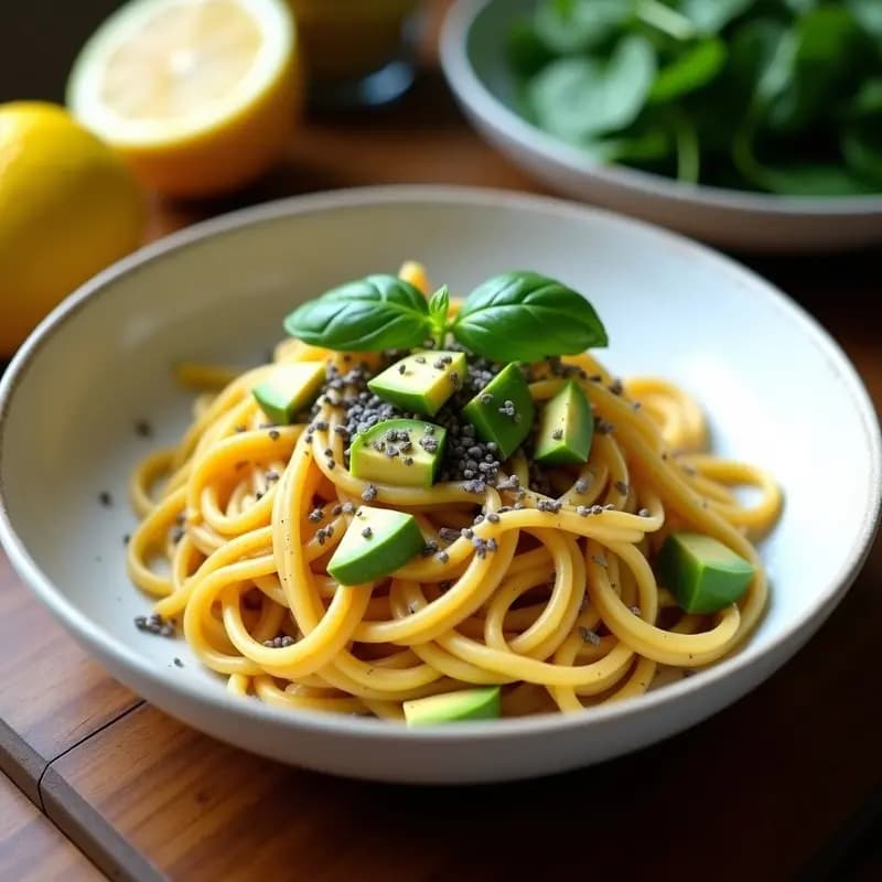 Pasta al Limone con Algas y Semillas de Ámaro: Receta Italiana Vegana y detox