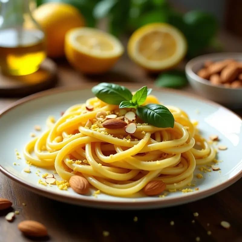 Pasta al Limone con Almendras Tostadas: Receta Italiana Sin Lácteos y Rápida