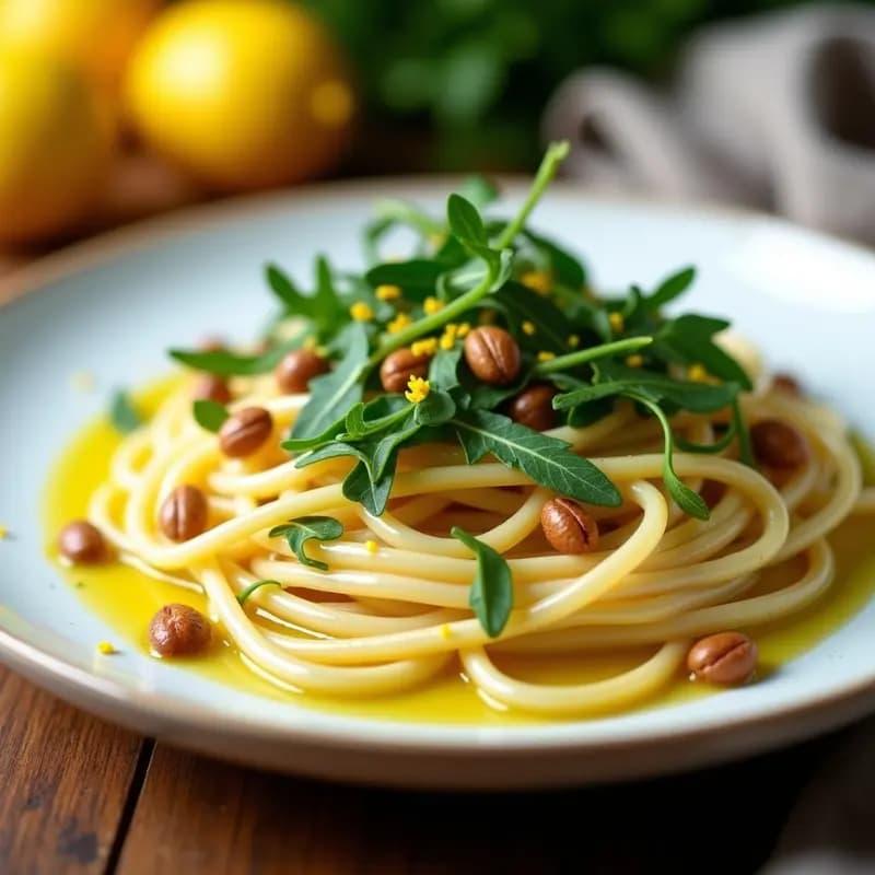 Pasta al Limone con Rúcula y Piñones: Receta Italiana Crema y Ácida Sin Lácteos
