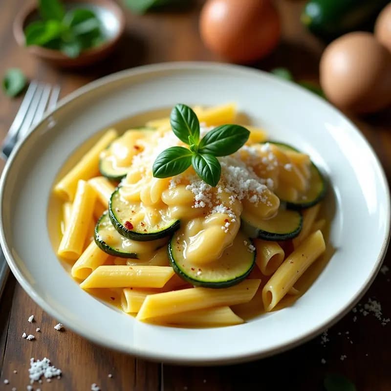 Pasta alla Nerano con Calabacín y Queso Provolone: Receta Italiana Cremosa y Sin Carne