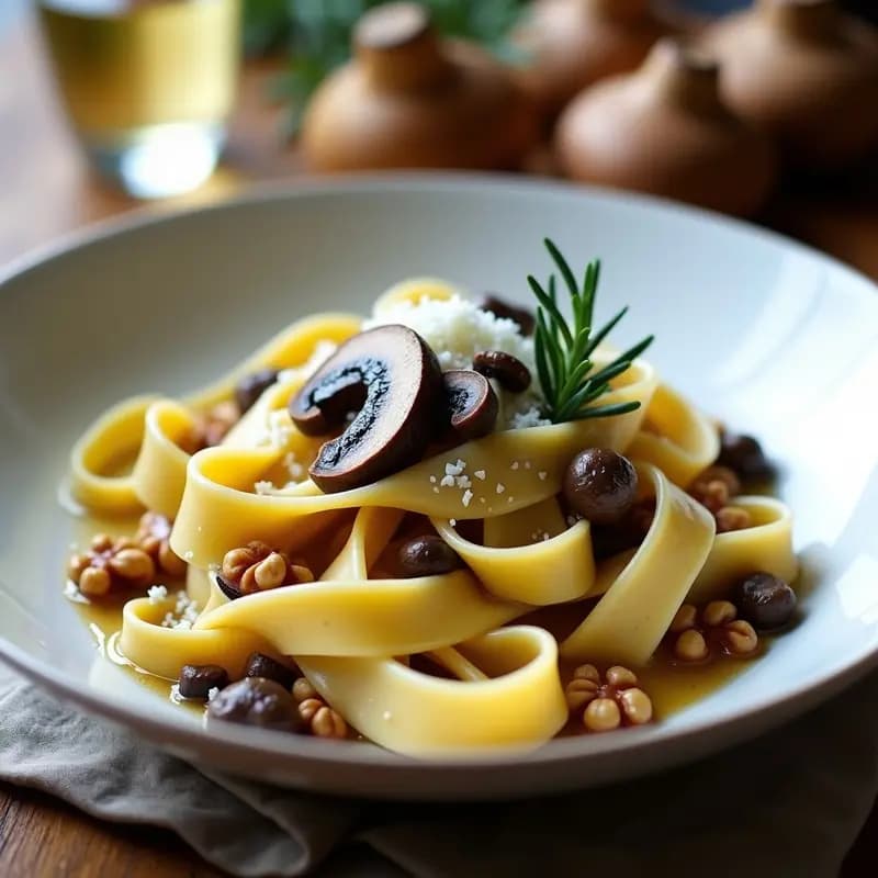 Pasta alla Norcina con Champiñones y Trufa Negra: Receta Italiana Sin Carne