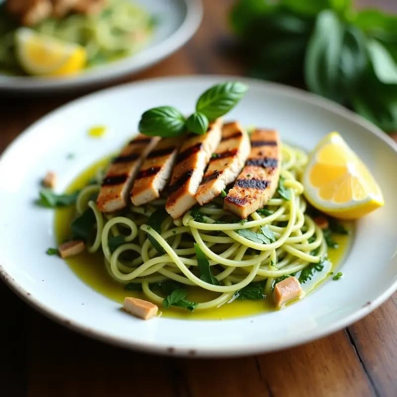 Pasta Pesto de Albahaca y Espinacas con Pollo a la Plancha: Receta Italiana Keto y Rápida