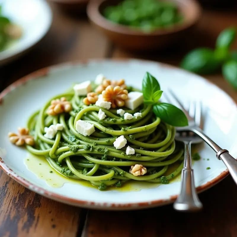 Pasta al Pesto de Albahaca y Queso de Cabra con Nueces: Receta Italiana Sin Lactosa