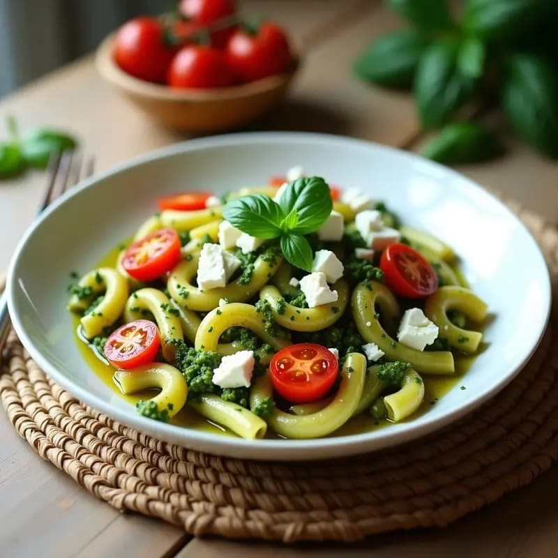 Pasta con Pesto de Albahaca y Queso Feta con Tomates Cherry: Receta Griega Rápida