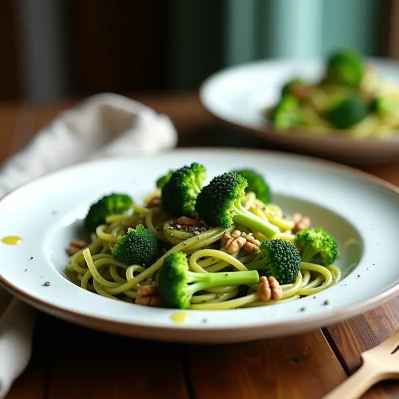 Pasta con Pesto de Brócoli y Nueces: Receta Italiana Sin Lácteos y Keto