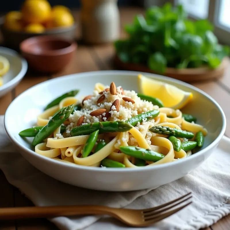 Pasta Primavera con Espárragos y Guisantes: Receta Italiana Sin Gluten y Ligera