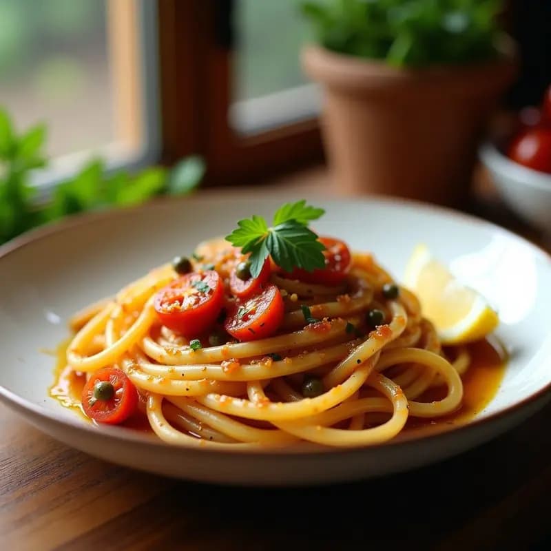 Pasta con Salsa de Anchoas y Alcaparras: Receta Italiana Rápida y Salada en 15 Minutos