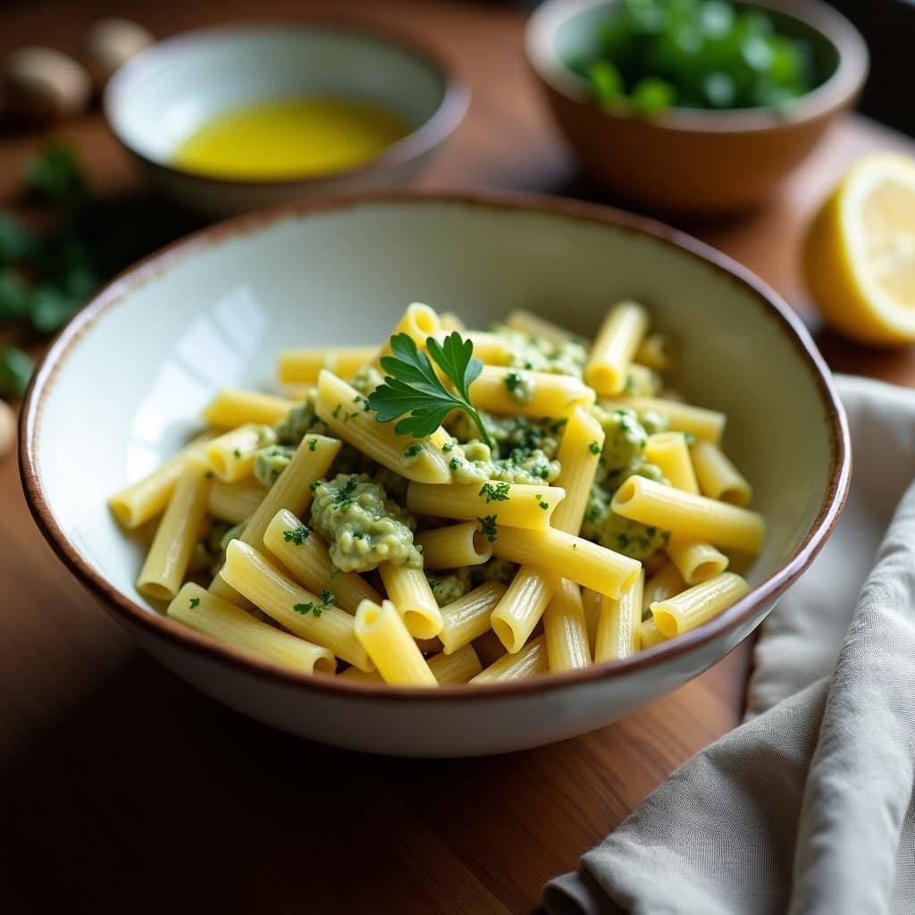 Pasta de Sémola de Maíz con Salsa de Pistacho y Alcachofas: Receta Italiana Sin Gluten