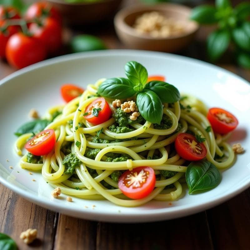 Pasta de Shirataki con Pesto de Albahaca y Nueces: Receta Keto y Baja en Carbohidratos