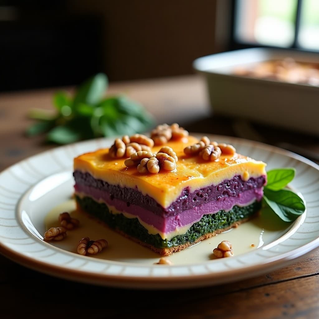 Pastel de Batata Morada y Espinacas con Topping de Nueces: Receta Peruana Sin Gluten