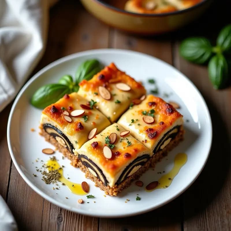 Pastel de Berenjena y Lentejas Corail con Béchamel de Avena: Lasagna Griega Vegana