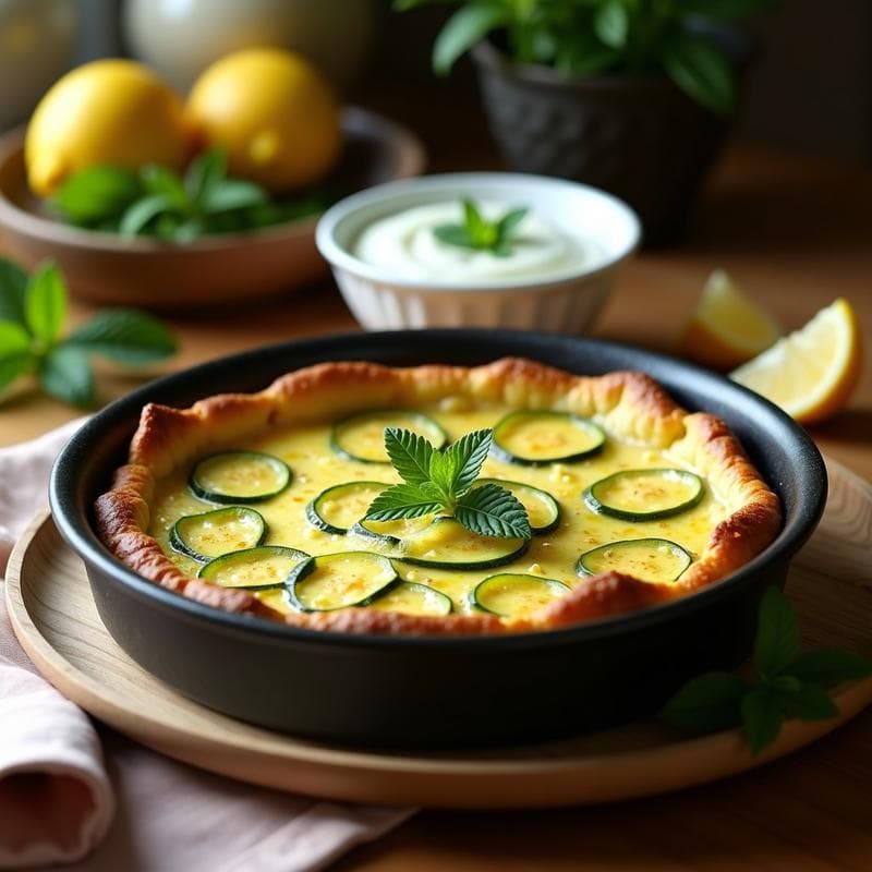 Pastel de Calabacín y Zucchini con Salsa de Yogur y Menta: Receta Griega Sin Gluten