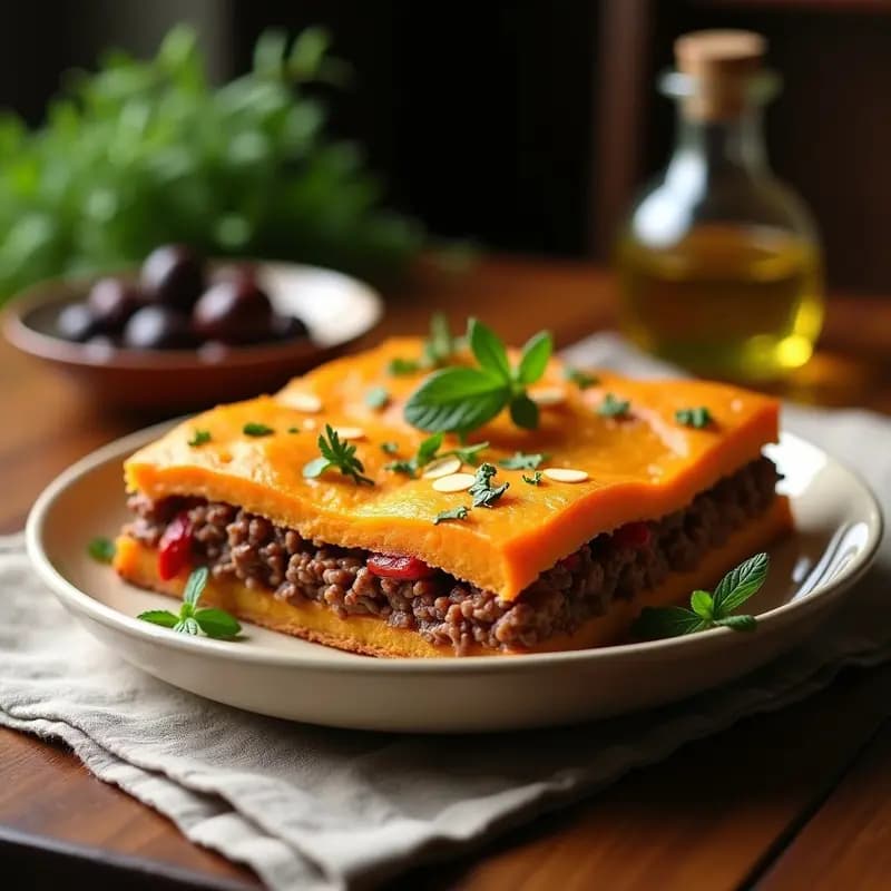 Pastel de Carne y Batata Dulce: Receta Griega sin Gluten en Horno