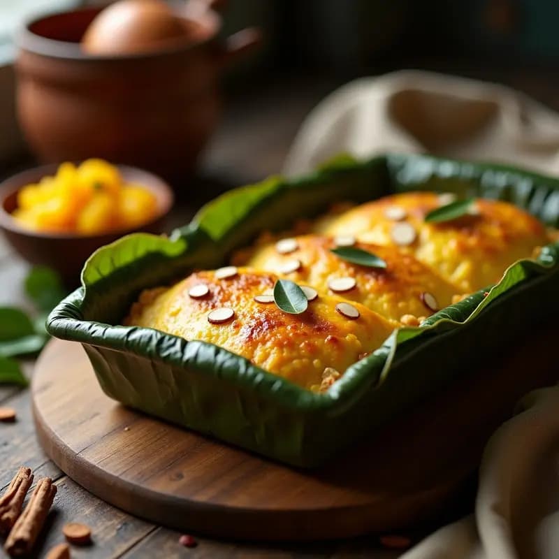 Pastel de carne Pastel de Carne Sudafricano con Hojas de Banano: Bobotie Tradicional