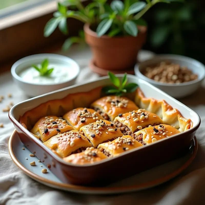 Pastel de carne libanés con salsa de yogur y menta: receta elegante para tupper
