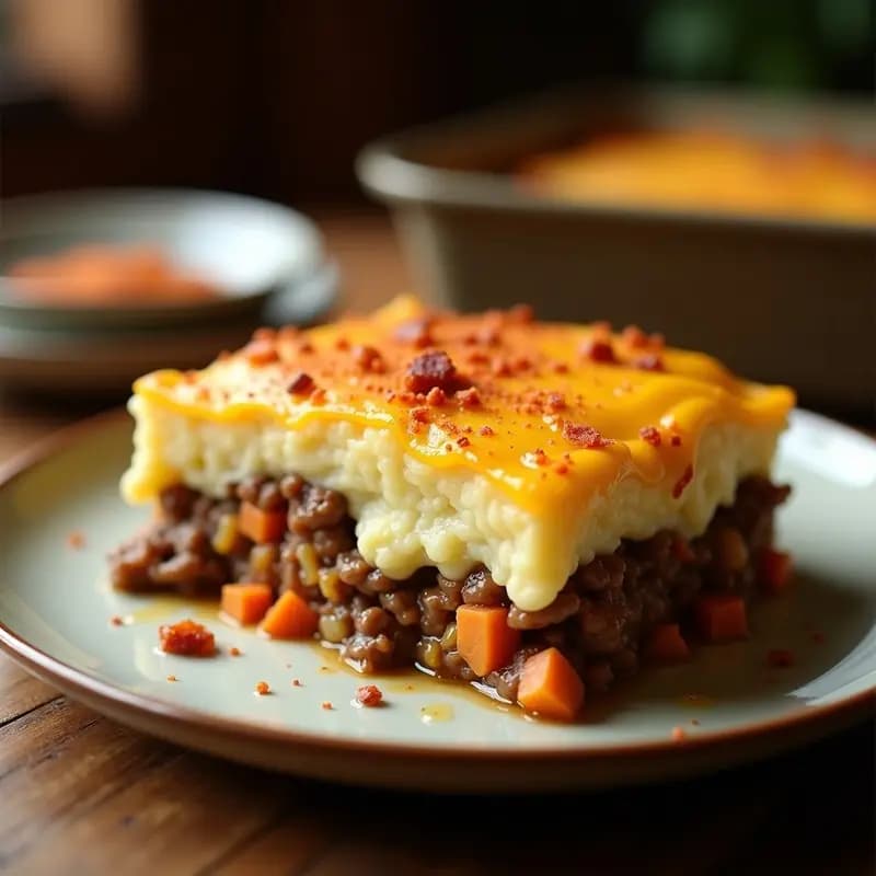 Pastel de Carne con Capas de Queso Cheddar y Bacon: Receta Británica Reinventada