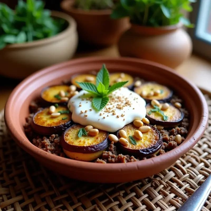 Pastel de Carnes Libanesas con Berenjena y Yogur: Receta de Oriente Medio en Capas