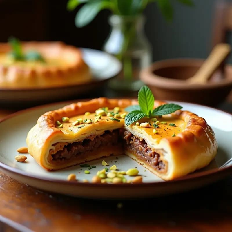 Pastel de Carne de Cordero y Dátiles: Receta Persa con Especias y Almendras en Capas de Hojaldre